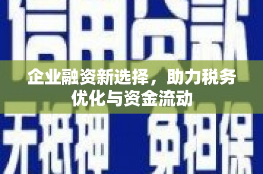清城企业融资新选择，助力税务优化与资金流动